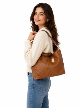 Coach Hadley Luxe Grain Pebbled Leather Brown Tote Shoulder Handbag F31334